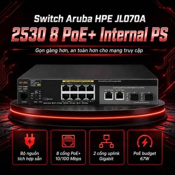 Switch Aruba HPE JL070A 2530 8 PoE+ Internal PS
