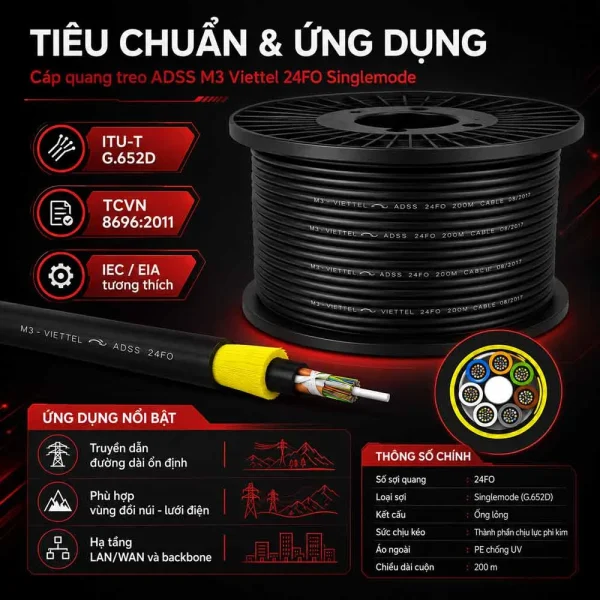 Cáp quang treo ADSS M3 Viettel 24FO Singlemode