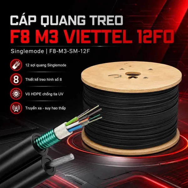 Cáp quang treo F8 M3 Viettel 12Fo chính hãng, giá rẻ