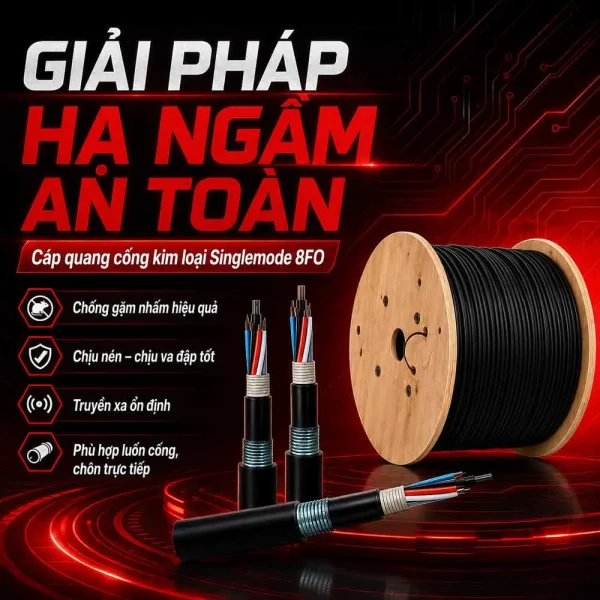 Cáp quang cống kim loại Singlemode 8FO – KL-SM-8F-CTT