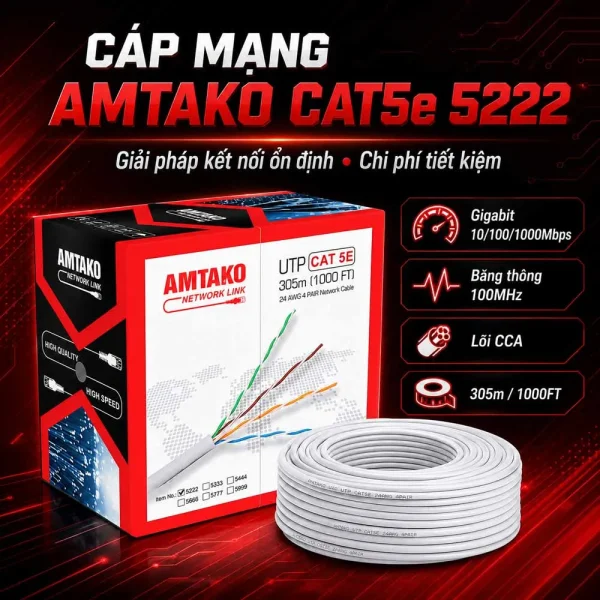 Cáp mạng AMTAKO Cat5e 5222 Chính Hãng, Giá Rẻ