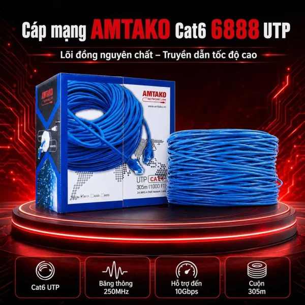 Cáp mạng AMTAKO Cat6 UTP 6888 Đồng nguyên chất