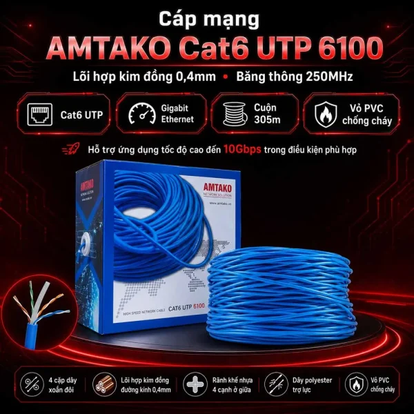 Cáp mạng AMTAKO Cat6 UTP 6100 Chính Hãng, Giá Rẻ