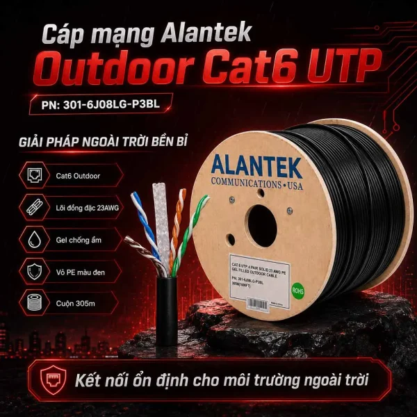 Cáp mạng Alantek Outdoor Cat6 UTP 301-6J08LG-P3BL