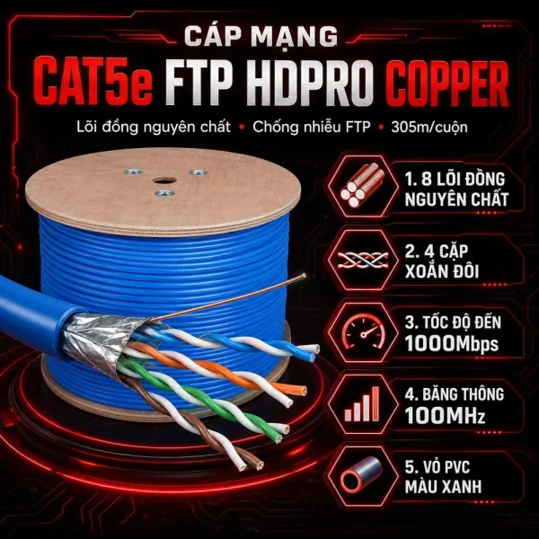Cáp mạng Cat5e FTP HDPRO Copper đồng nguyên chất
