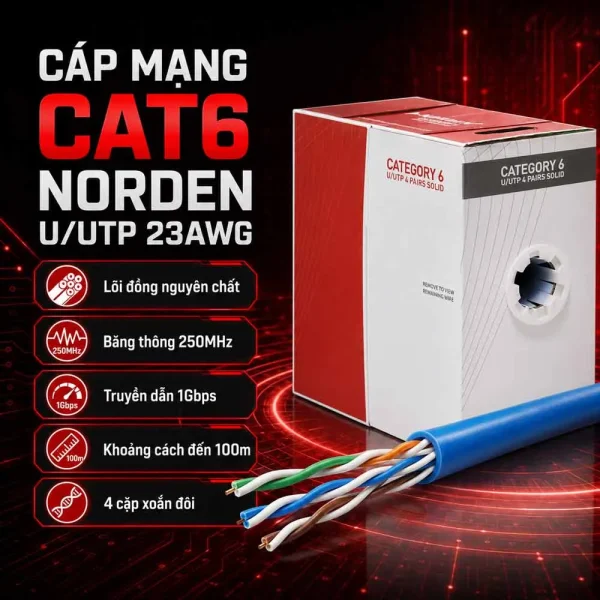 Thùng dây cáp mạng Cat6 NORDEN U/UTP 23AWG 113-40001104BL