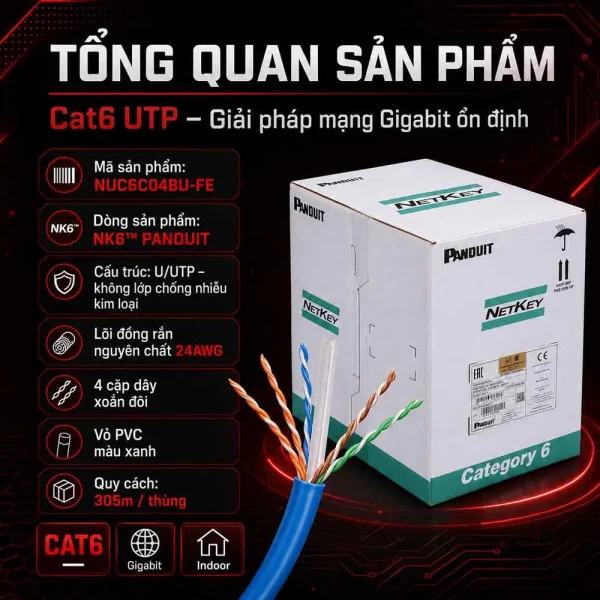 Dây cáp mạng Cat6 UTP PANDUIT NUC6C04BU-FE