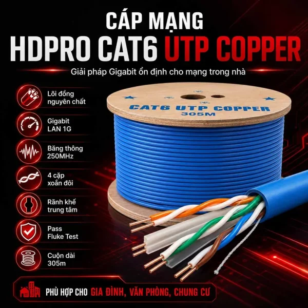 Cáp mạng HDPRO Cat6 UTP Đồng nguyên chất
