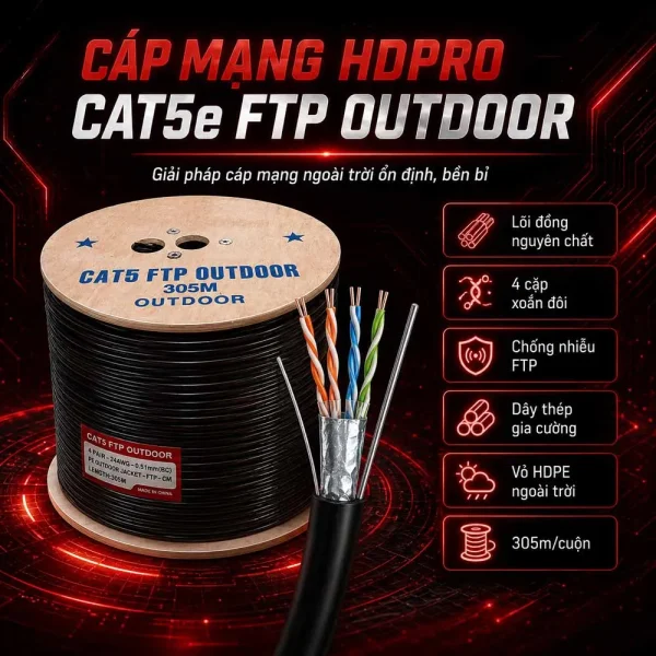 Cáp mạng ngoài trời HDPRO Cat5e FTP chính hãng