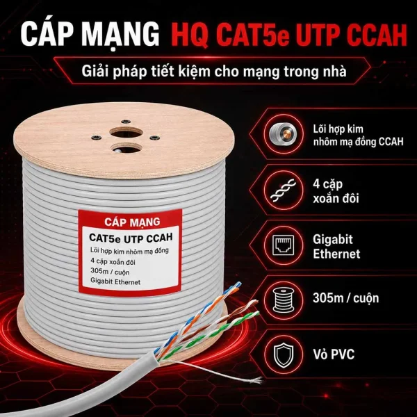 Cáp mạng HQ Cat5e UTP CCAH lõi hợp kim
