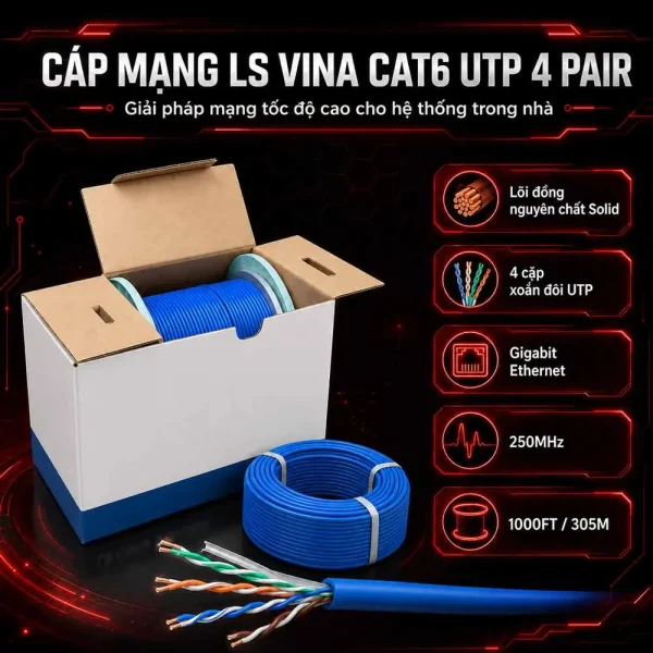 Cáp mạng LS Vina Cat6 UTP UTP-G-C6G-E1VN-M 0.5X4P/BL