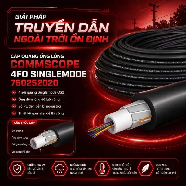 Cáp quang ống lỏng Commscope 4FO Singlemode 760252020