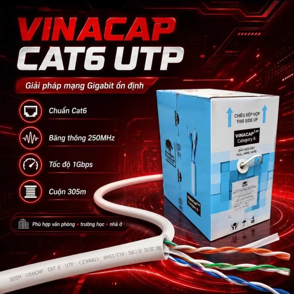 Dây cáp mạng Lan Vinacap Cat6 UTP