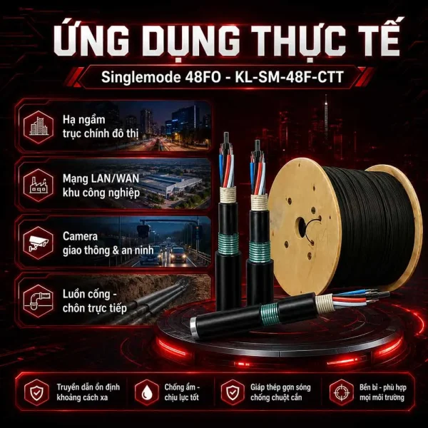 Cáp quang cống kim loại Singlemode 48FO – KL-SM-48F-CTT