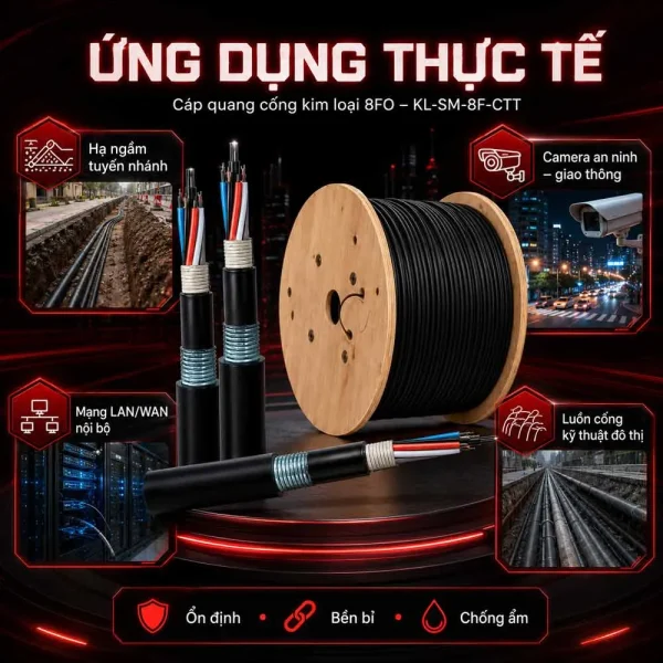 Cáp quang cống kim loại Singlemode 8FO – KL-SM-8F-CTT