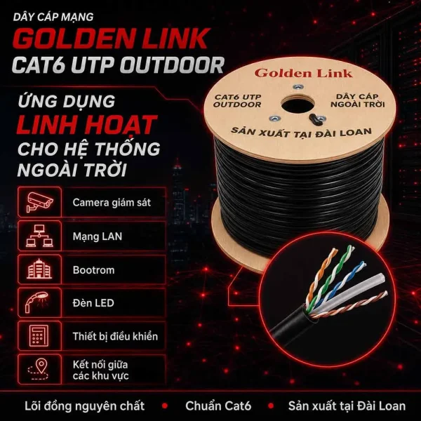 Dây cáp mạng ngoài trời Golden Link Cat6 UTP Outdoor PN: PECAT6-BC