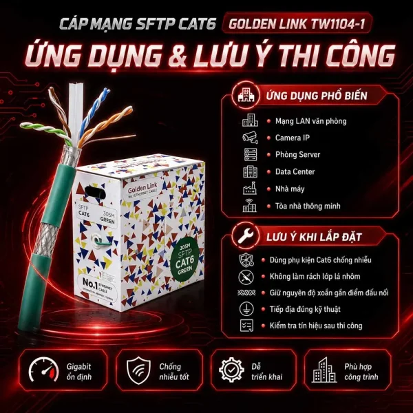 Cáp mạng SFTP Cat 6 Golden Link Chống nhiễu TW1104-1