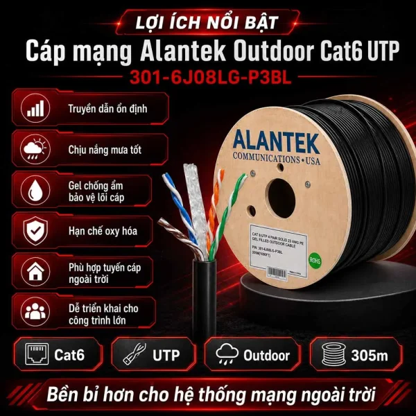 Cáp mạng Alantek Outdoor Cat6 UTP 301-6J08LG-P3BL