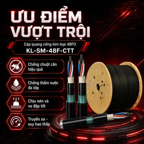 Cáp quang cống kim loại Singlemode 48FO – KL-SM-48F-CTT