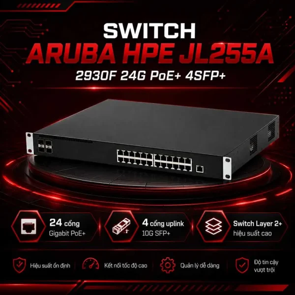 Switch Aruba HPE JL255A 2930F 24G PoE+ 4SFP+