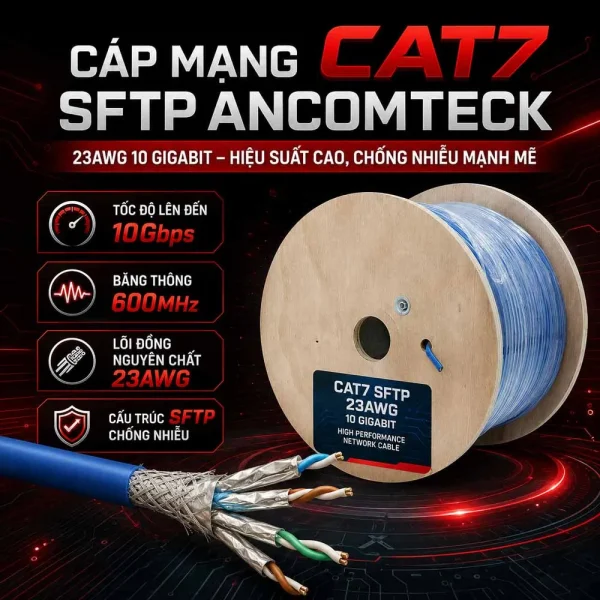 Cáp mạng CAT7 SFTP Ancomteck 23AWG 10 GIGABIT ACT-BOX305-7BLUE