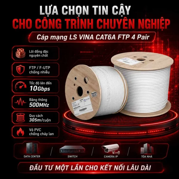 Cáp mạng LS CAT6A FTP 4 Pair FTP-A-C6G-E1VN-M 0.5X004P/WH