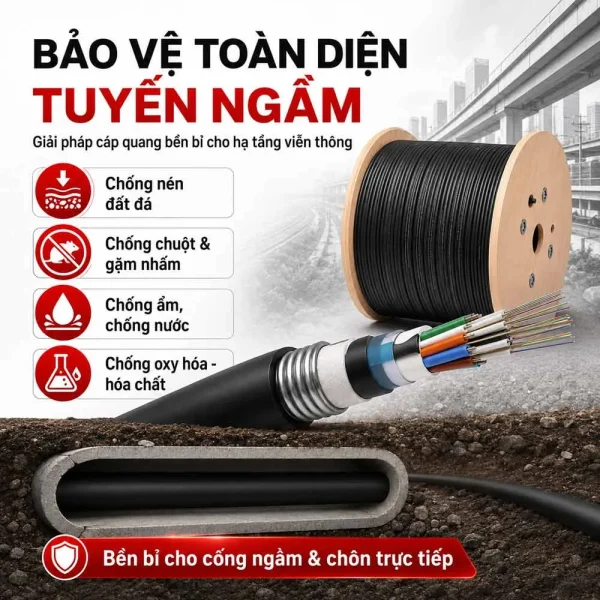 Cáp quang cống chôn trực tiếp M3 Singlemode 72FO – M3-SM-72F