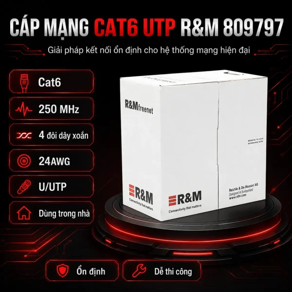 Cáp mạng Cat6 UTP R&M 809797 4 đôi 24 AWG