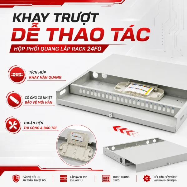 Hộp Phối Quang ODF 24 FO Lắp Rack Chuẩn 19 Inch