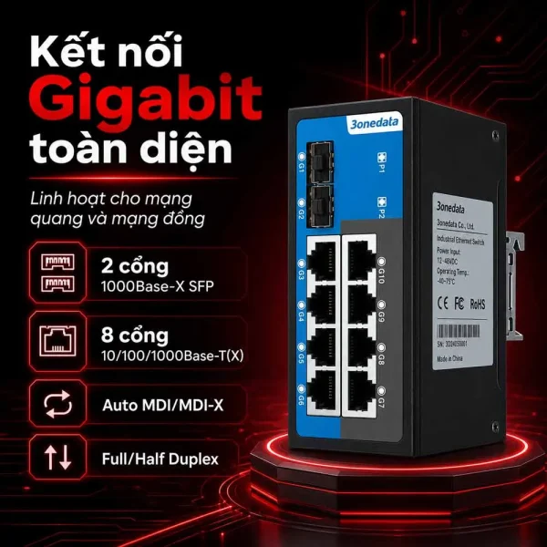 Switch 3onedata ES2010G Layer 2, 8x1G Copper + 2x1G SFP