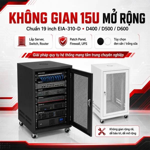 không gian tủ rack 15u