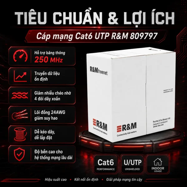Cáp mạng Cat6 UTP R&M 809797 4 đôi 24 AWG