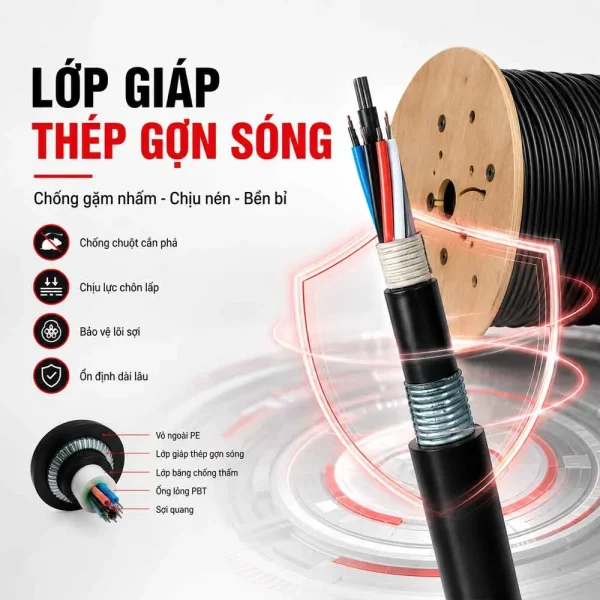 Cáp quang cống kim loại Singlemode 96FO – KL-SM-96F-CTT