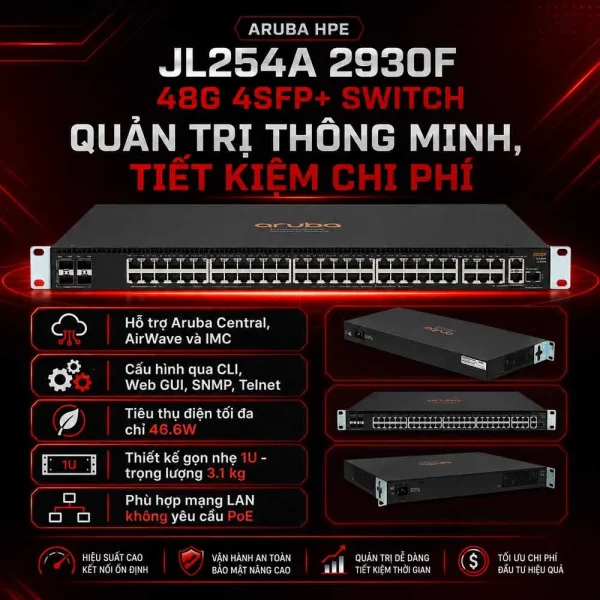 Switch Aruba HPE JL254A 2930F 48G 4SFP+