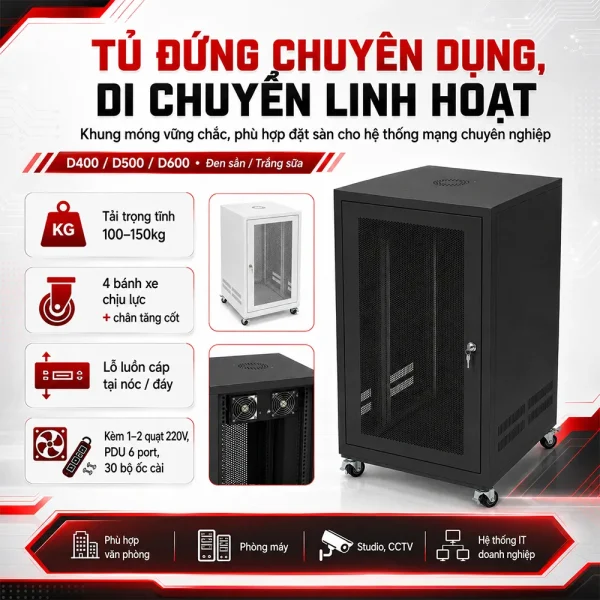 tủ rack 15u dạng đứng chuyên dụng