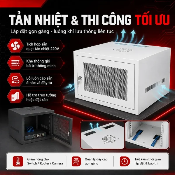 Tủ Rack 6U Chuẩn 19 inch D400, D500, D600