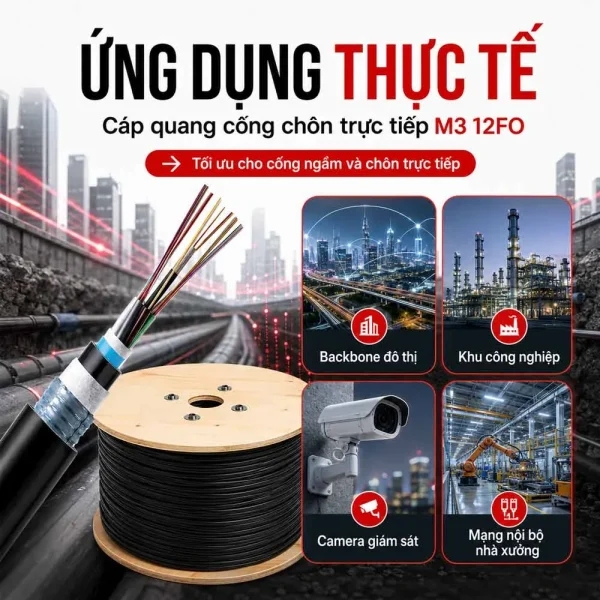 Cáp quang cống chôn trực tiếp M3 Singlemode 12FO – M3-SM12F