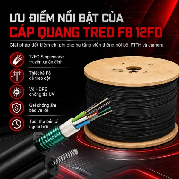Cáp quang treo F8 M3 Viettel 12Fo chính hãng, giá rẻ
