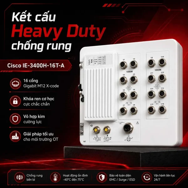 Switch công nghiệp Cisco IE-3400H-16T-A, 16 GE M12