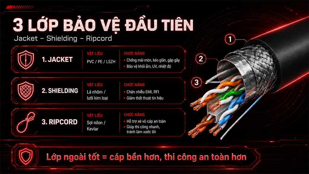3 lớp bảo vệ cáp mạng