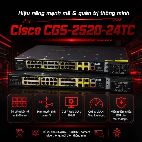 Switch Cisco CGS-2520-24TC, 24 cổng RJ45, 2 cổng RJ45 Gigabit