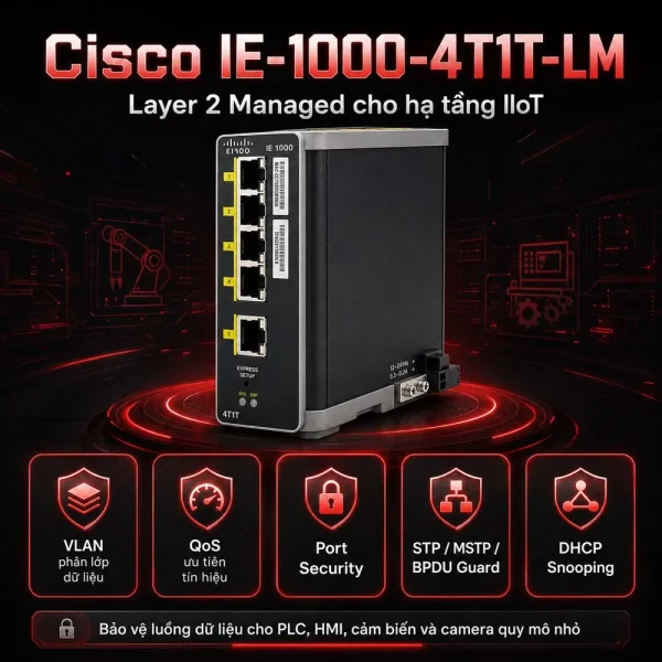 Switch Cisco IE-1000-4T1T-LM, 4 cổng FE, 1 cổng FE Uplink