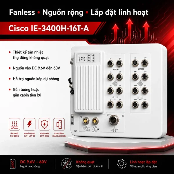 Switch công nghiệp Cisco IE-3400H-16T-A, 16 GE M12