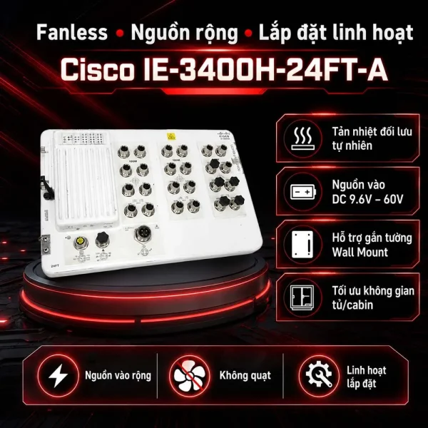 Switch công nghiệp Cisco IE-3400H-24FT-A, 24 FE M12