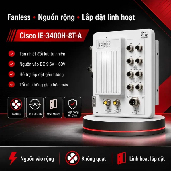 Switch công nghiệp Cisco IE-3400H-8T-A, 8 GE M12