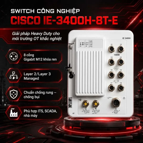 Switch công nghiệp Cisco IE-3400H-8T-E, 8 GE M12