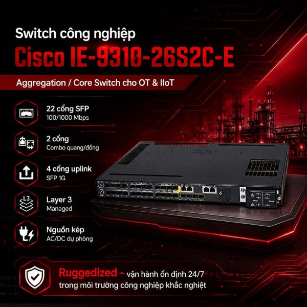 Switch công nghiệp Cisco IE-9310-26S2C-E, 24x 1GE SFP, 4x SFP
