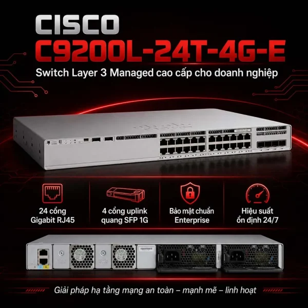 Switch Cisco C9200L-24T-4G-E 24 cổng Gigabit Ethernet + 4 cổng 1G SFP