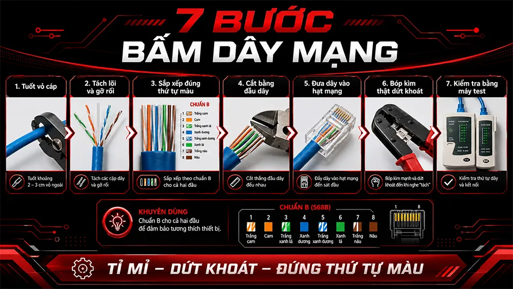 7 bước bấm dây mạng
