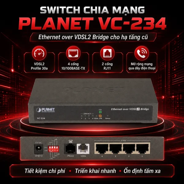Switch PLANET VC-234 4-Port Ethernet over VDSL2 Bridge